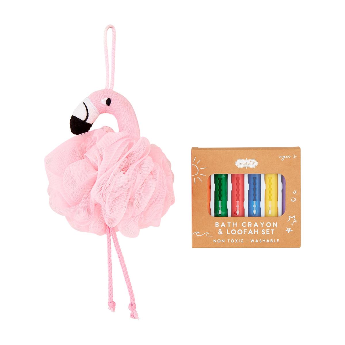 Flamingo Loofah & Bath Crayon Set