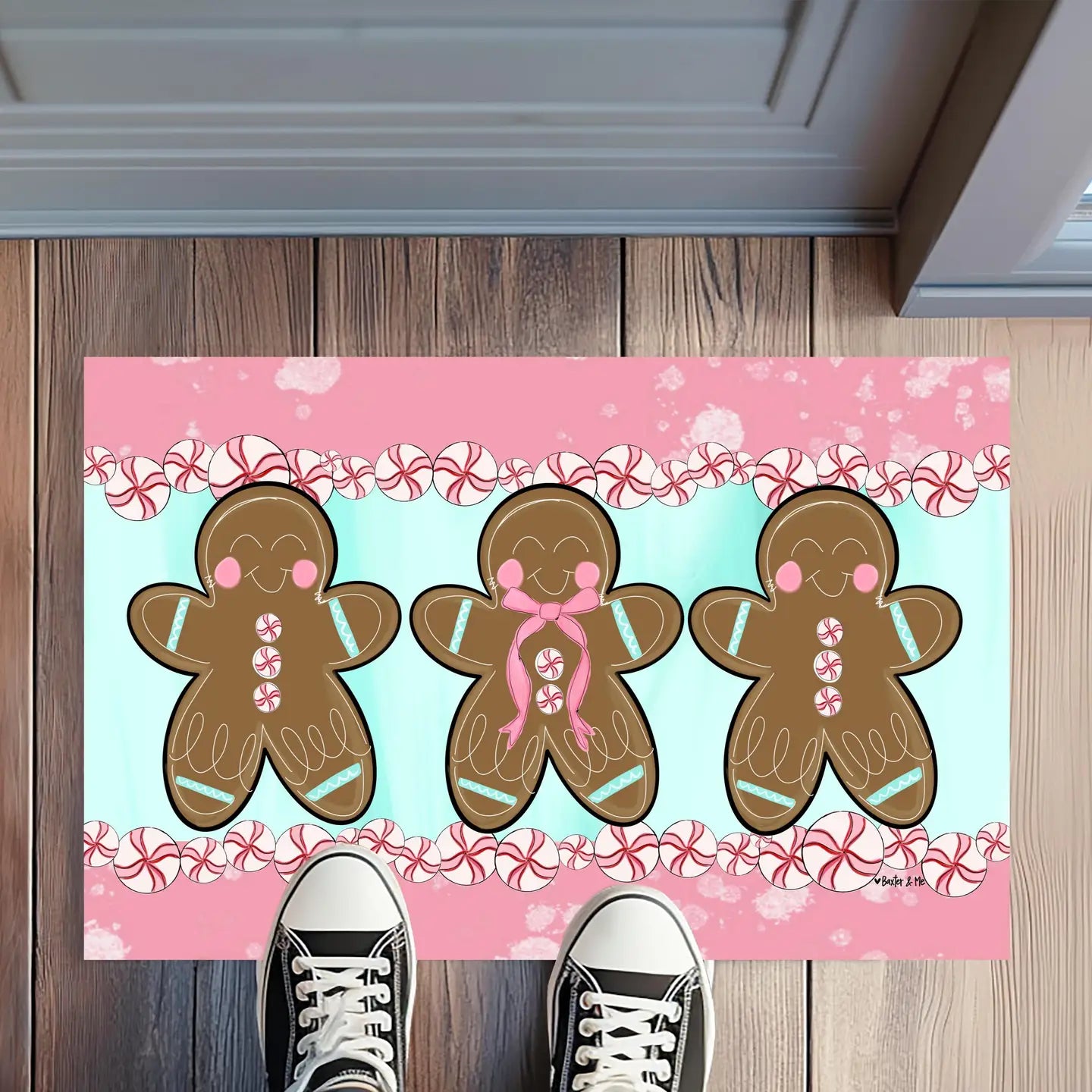Pink Peppermint Gingerbread Door Mat