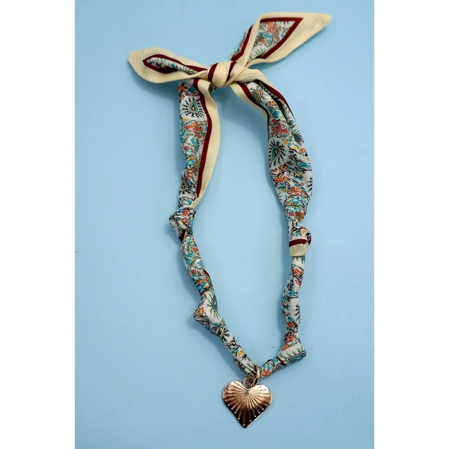 Tan & Blue Heart Interchangeable Charm Scarf Necklace