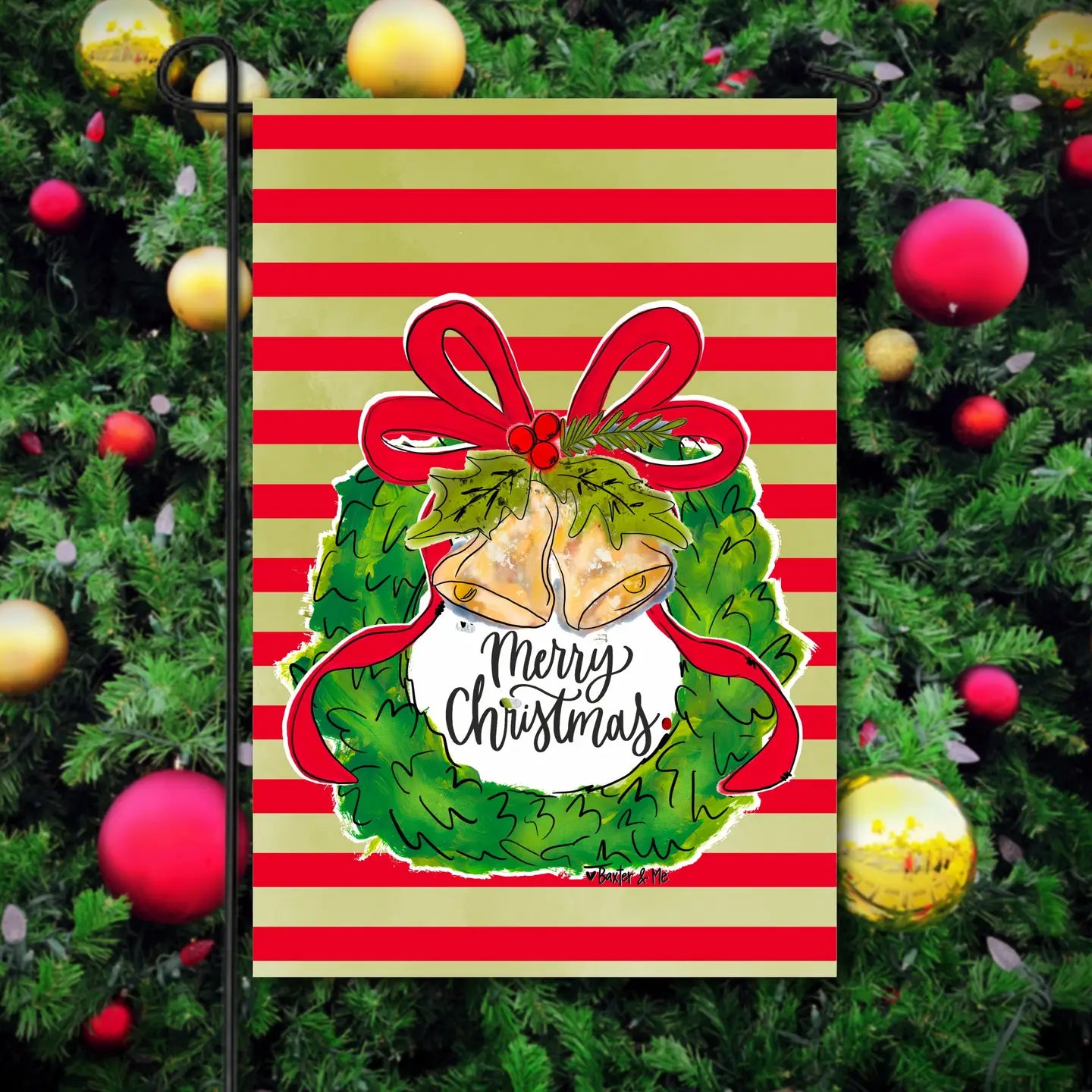 Merry Christmas Bells Wreath Garden Flag