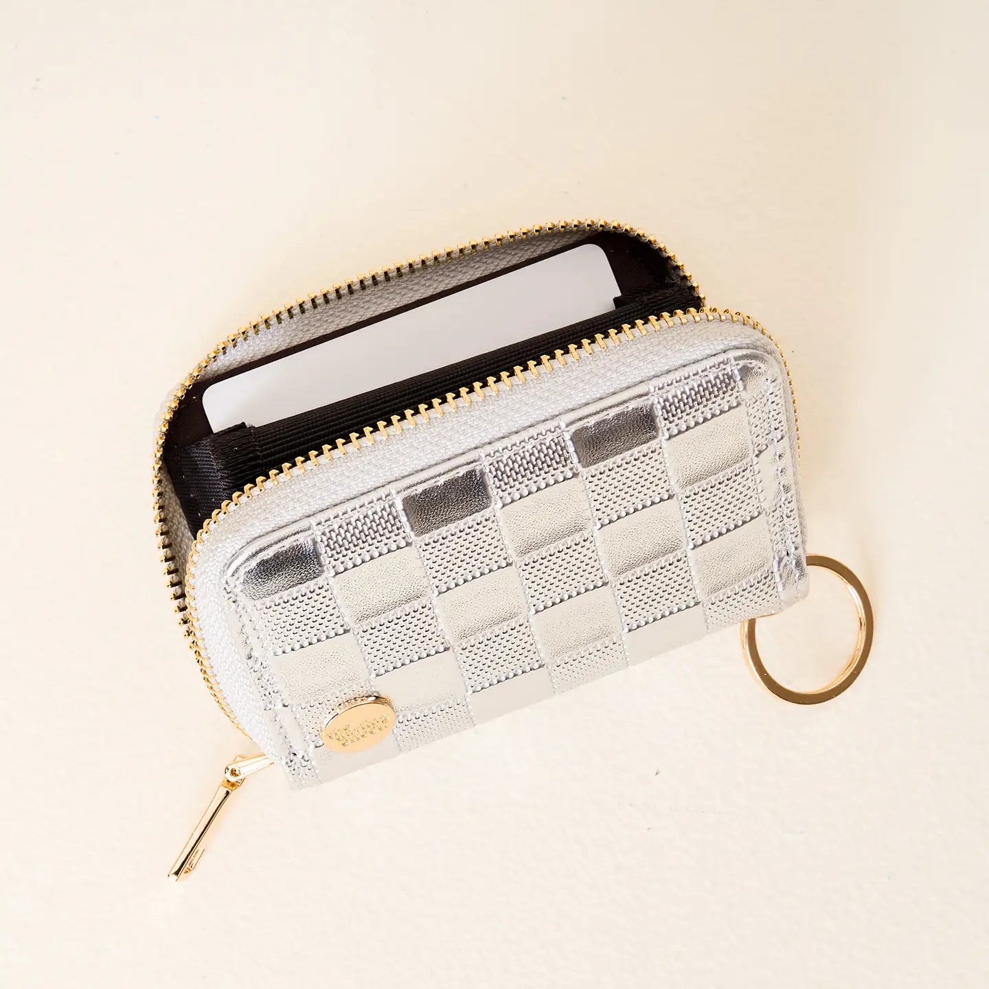 Metallic Silver Zip Around Wallet