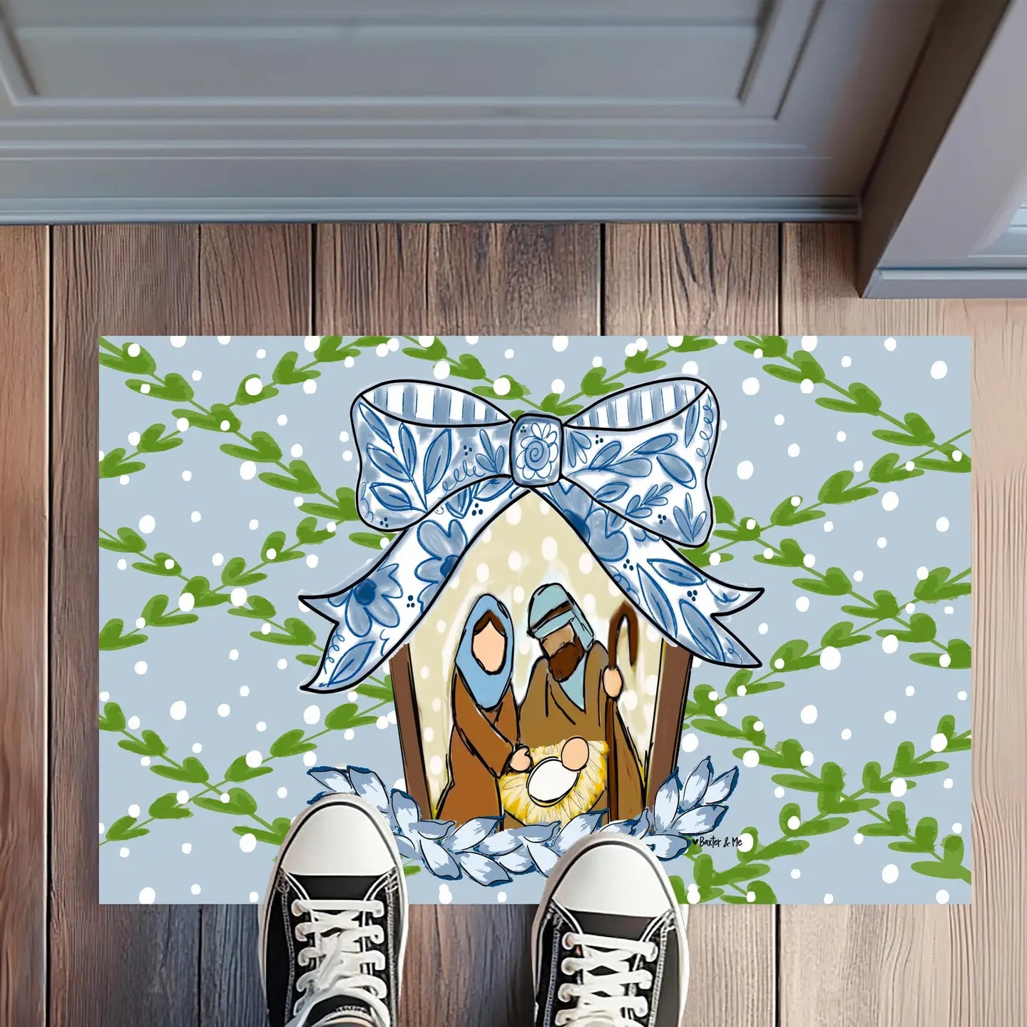 Blue Nativity Door Mat