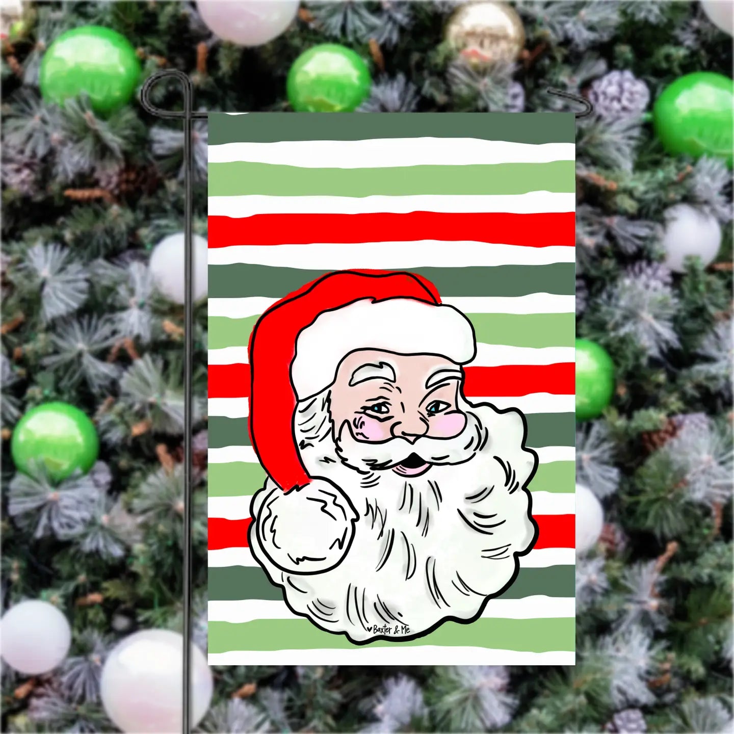 Striped Vintage Santa Garden Flag
