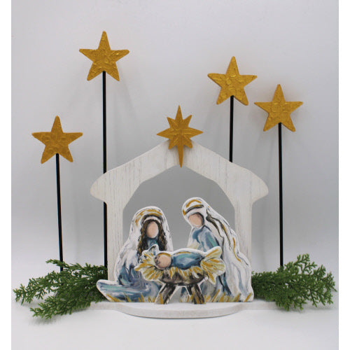 Wood Nativity with Stars