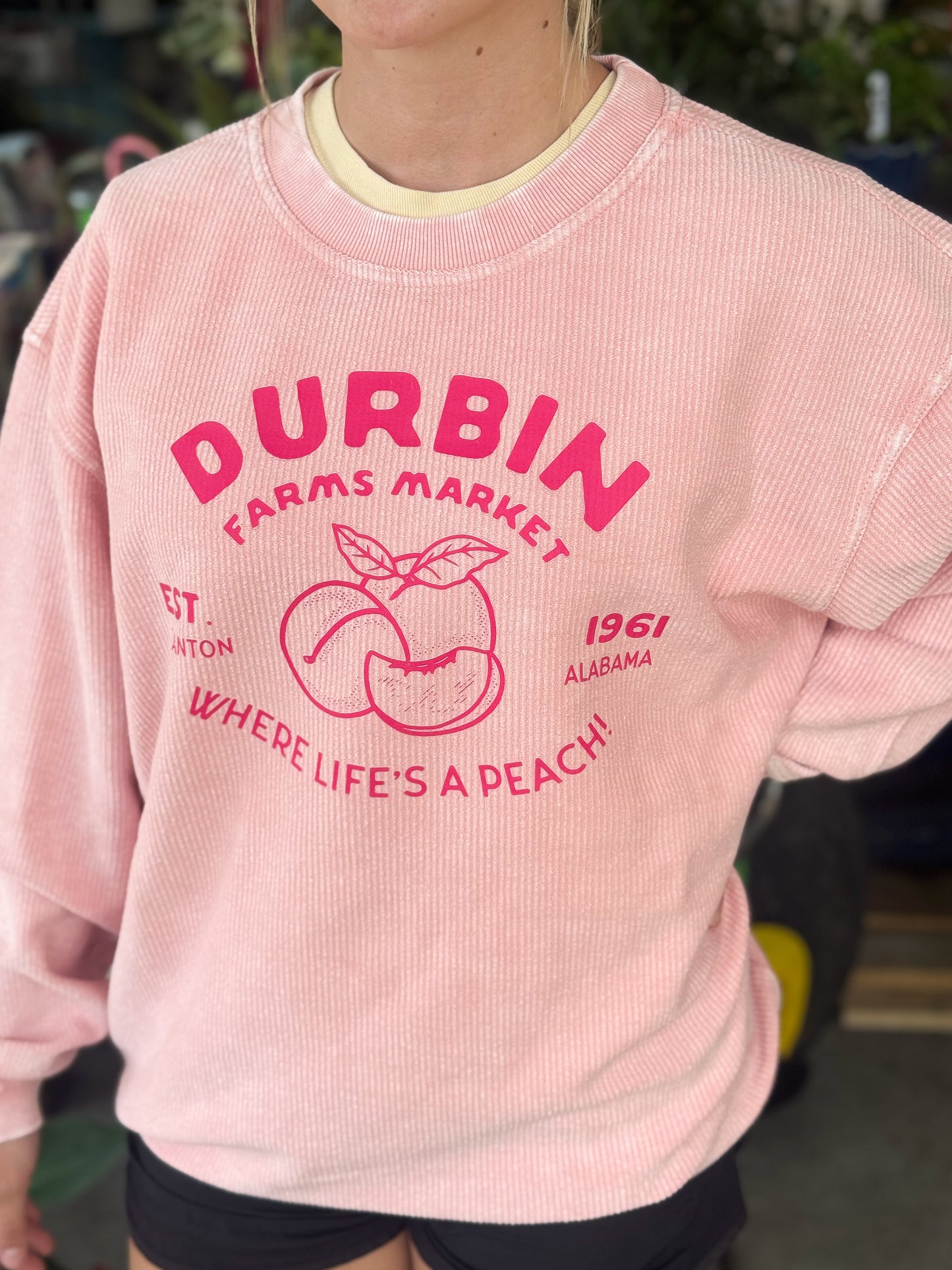 Durbin's Where Life's A Peach Corded Crew | Pink
