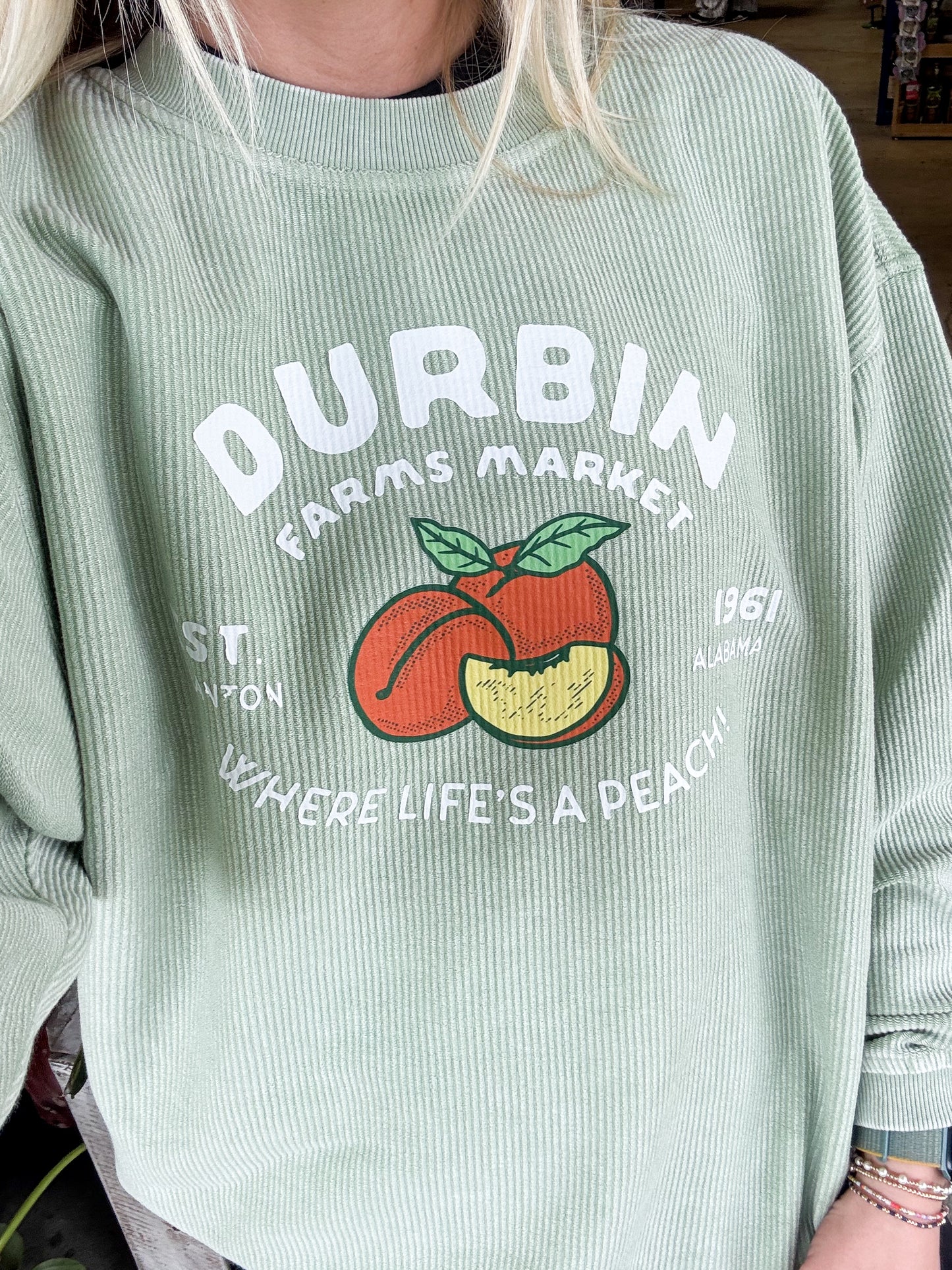 Durbin's Where Life's A Peach Corded Crew | Green