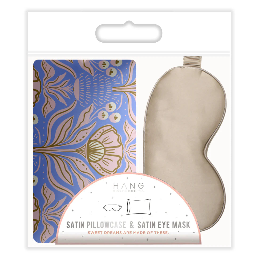 Taupe Eye Mask & Art Deco Pillowcase Satin Set