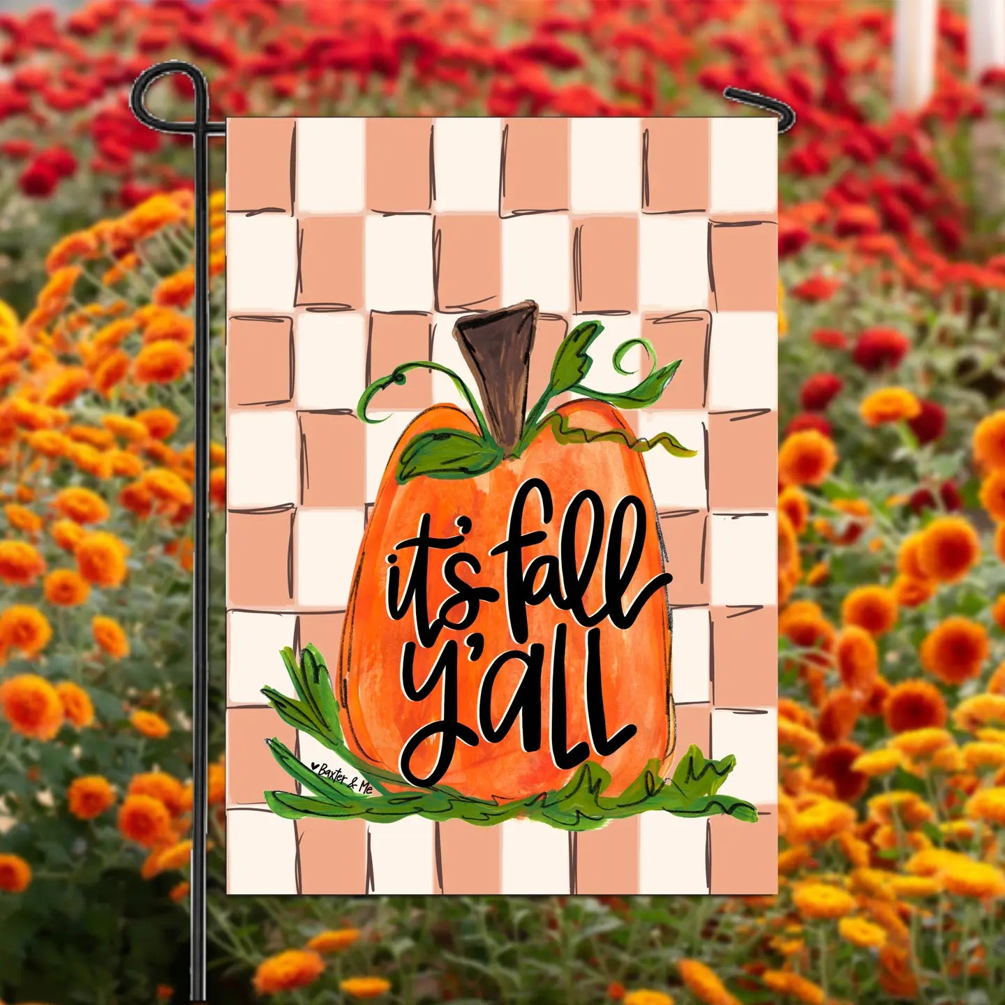 It's Fall Y'all Checkered Pumpkin Garden Flag