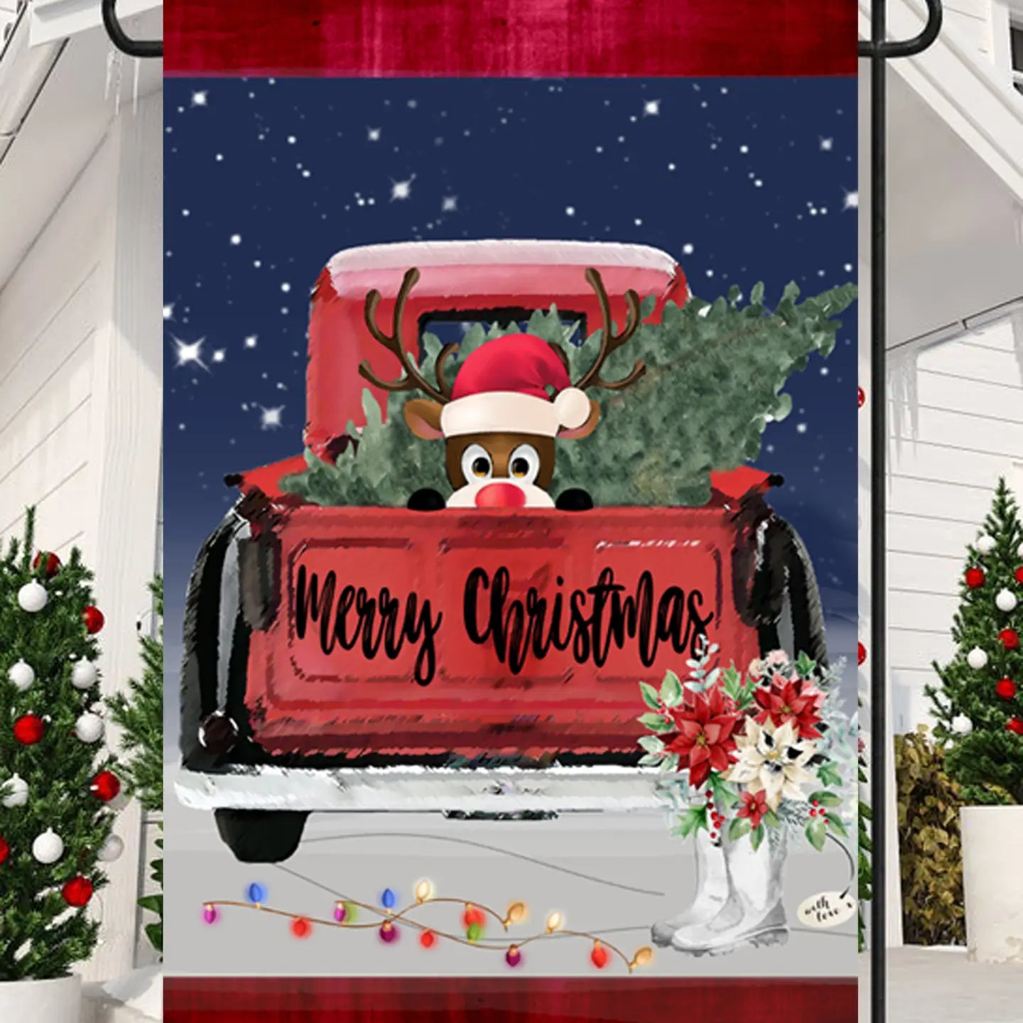 Merry Christmas Red Truck Garden Flag
