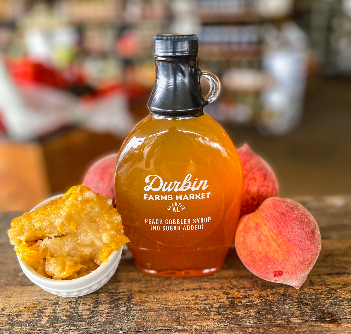 No Sugar Added Peach Cobbler Syrup Durbin Farms Market