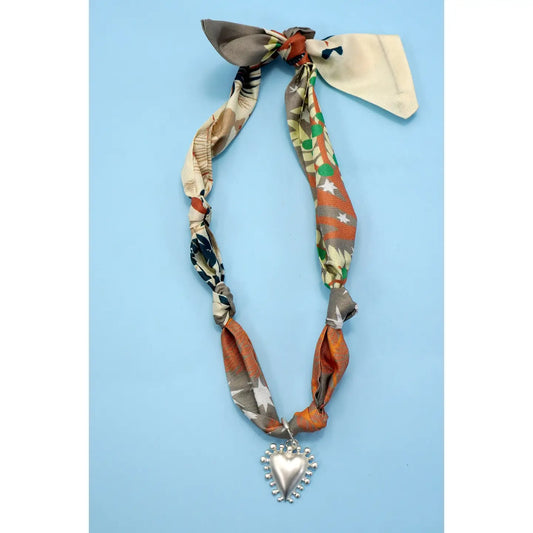 Orange & Green Heart Interchangeable Charm Scarf Necklace