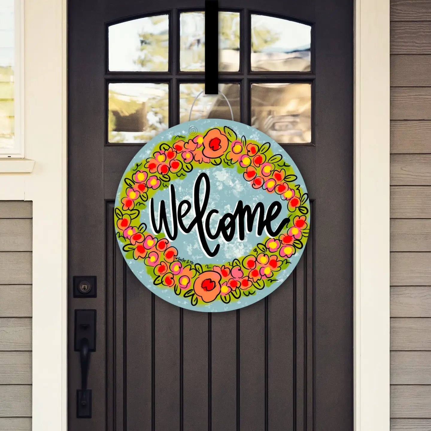 Welcome Little Flower Wreath Door Hanger