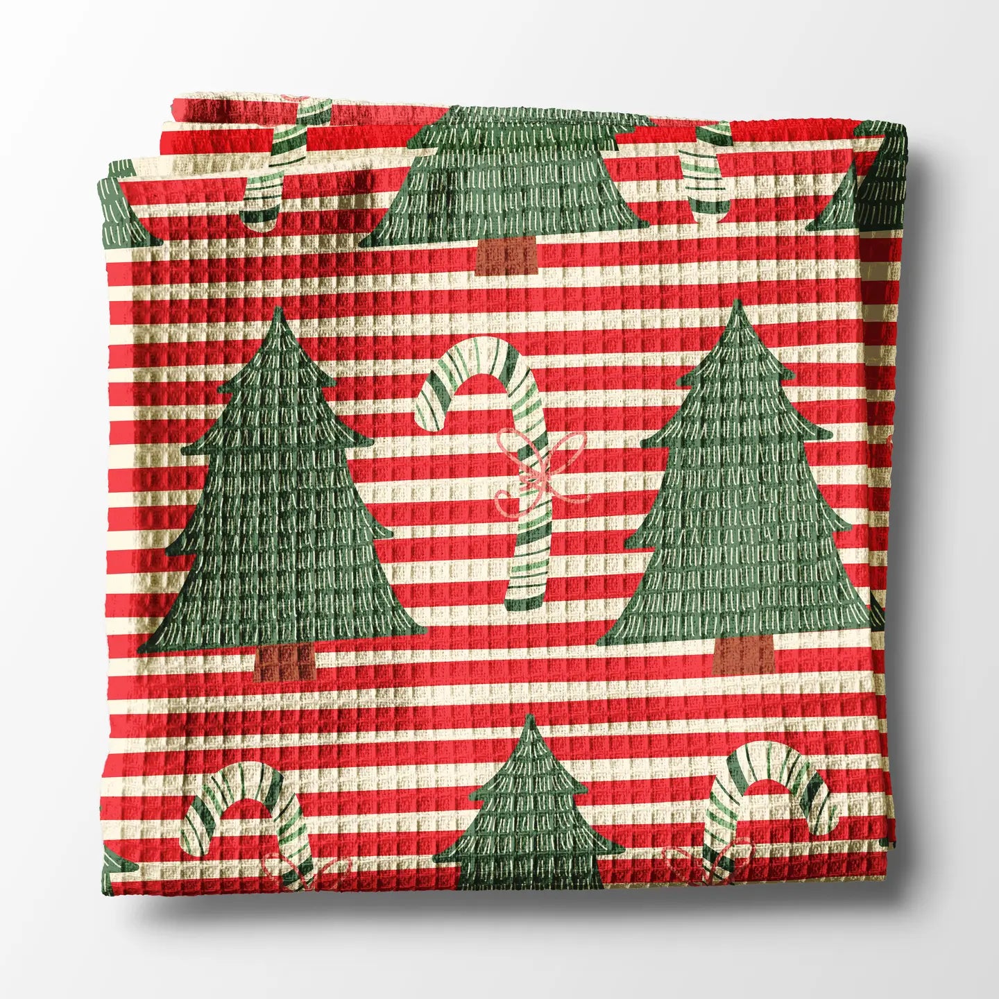 Red Stripe Christmas Tree Kitchen Towel