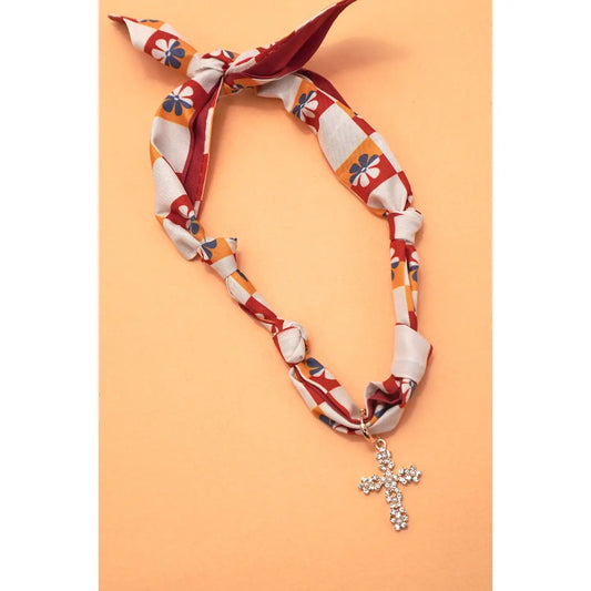 Orange & Red Cross Interchangeable Charm Scarf Necklace