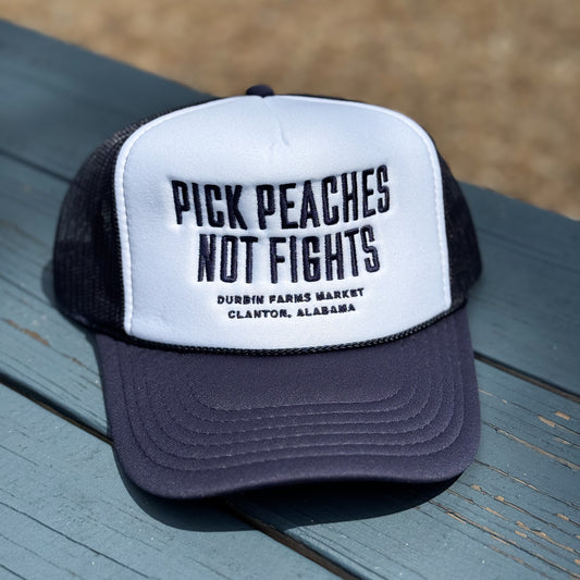Navy & White Pick Peaches Not Fights Foam Trucker Hat