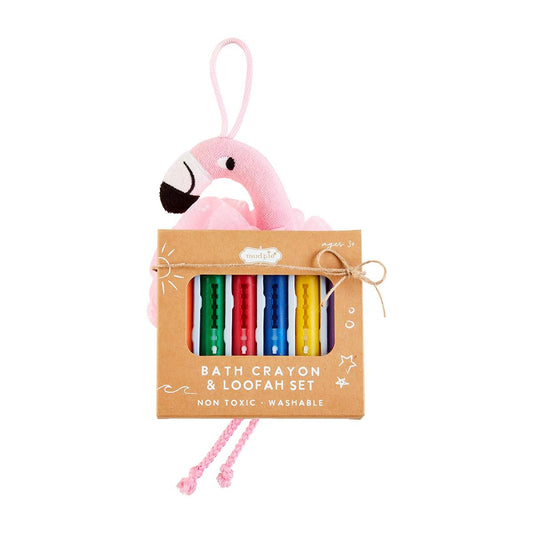 Flamingo Loofah & Bath Crayon Set