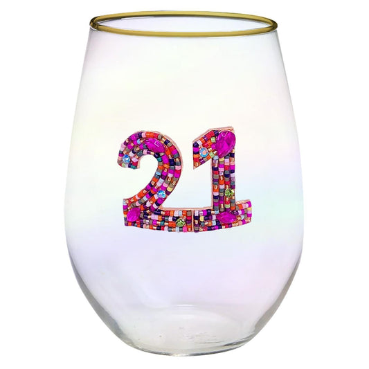 21 Stemless Beaded Wine Glass