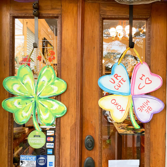 Double Sided Clover / Conversation Hearts Spring Door Hanger