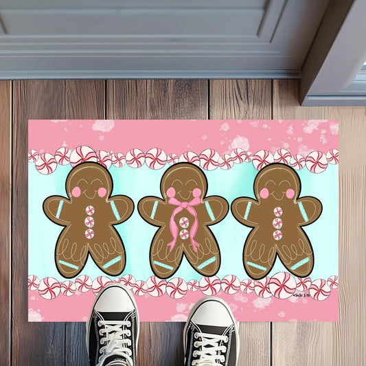Pink Peppermint Gingerbread Door Mat