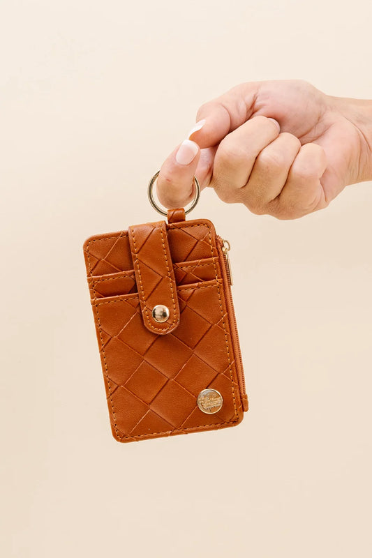 Cognac Woven Keychain Wallet