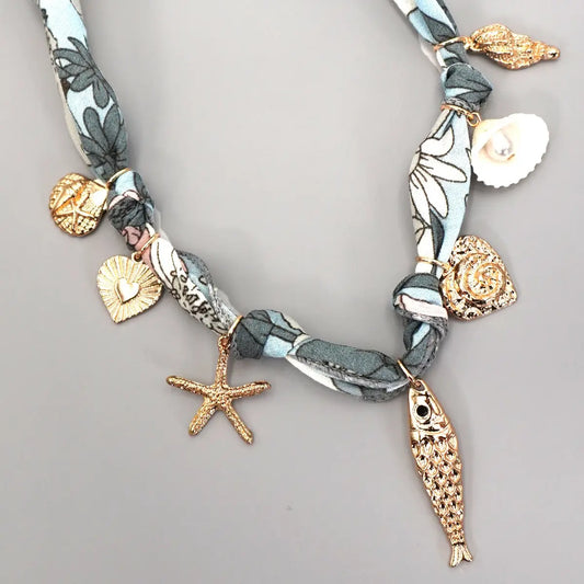 Fish Heart Seashell Charm Scarf Necklace