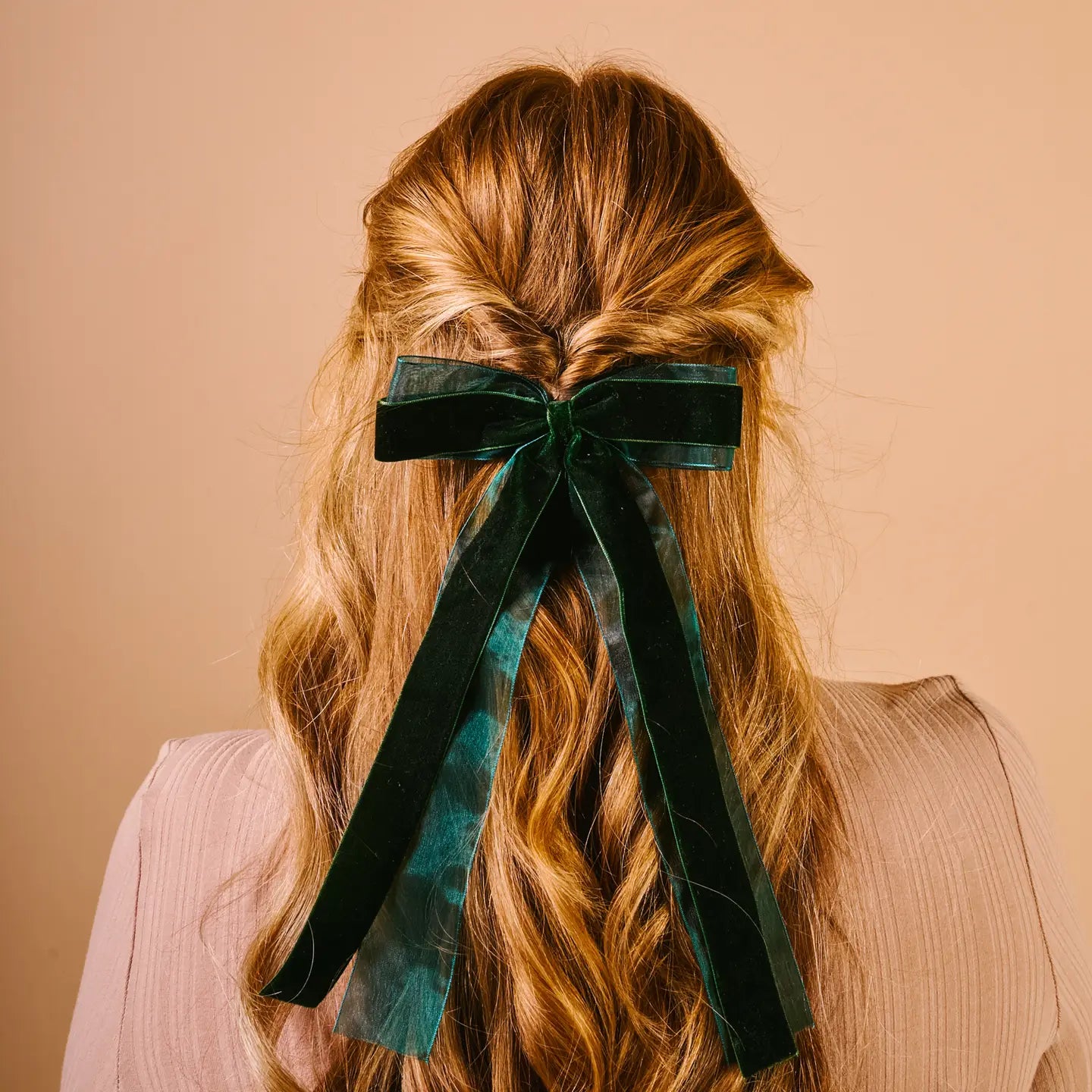 Green Velvet Layered Hair Bow