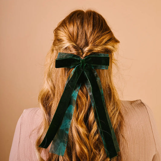 Green Velvet Layered Hair Bow