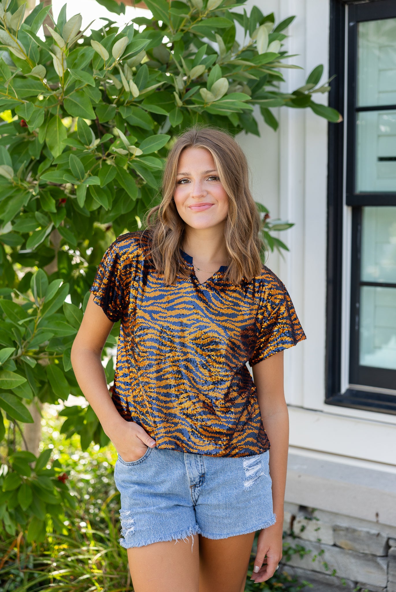 Diane Top | Navy & Orange