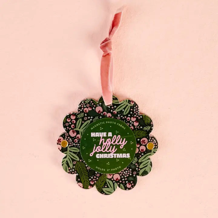 Holly Jolly Christmas Scalloped Ornament