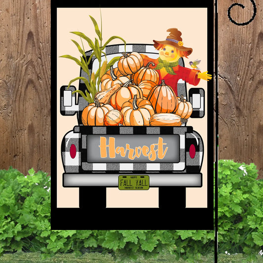 Harvest Pumpkin Pickup Truck Garden Flag