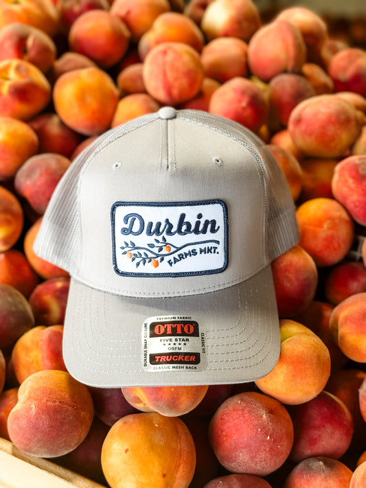 Durbin Farms Market Peach Branch Gray Logo Patch Hat