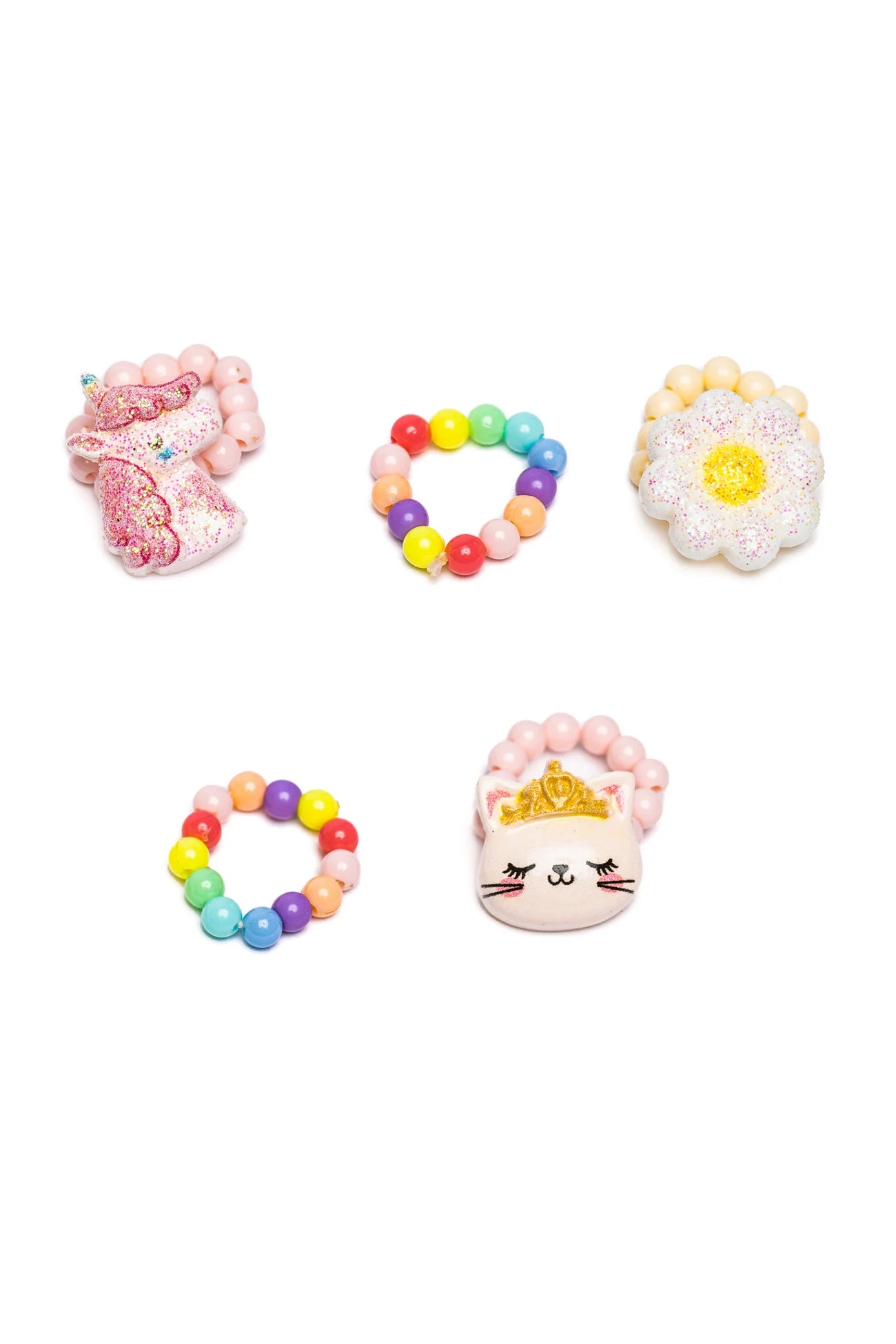 Flower, Kitty, Unicorn Elastic Ring Set