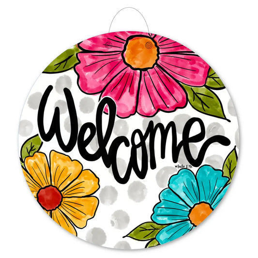 Welcome 3 Flowers Door Hanger