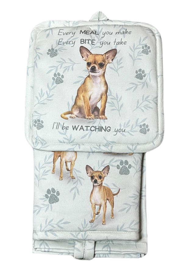 Tan Chihuahua Oven Mitt Set