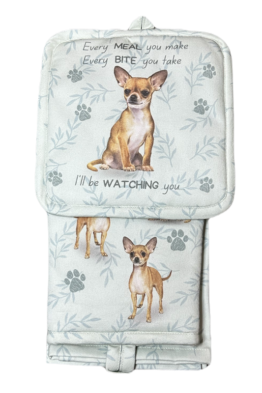 Tan Chihuahua Oven Mitt Set