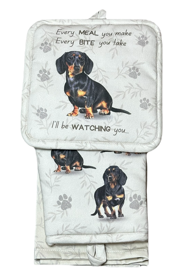 Black Dachshund Oven Mitt Set