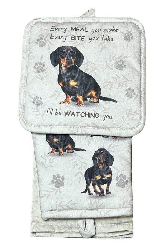 Black Dachshund Oven Mitt Set