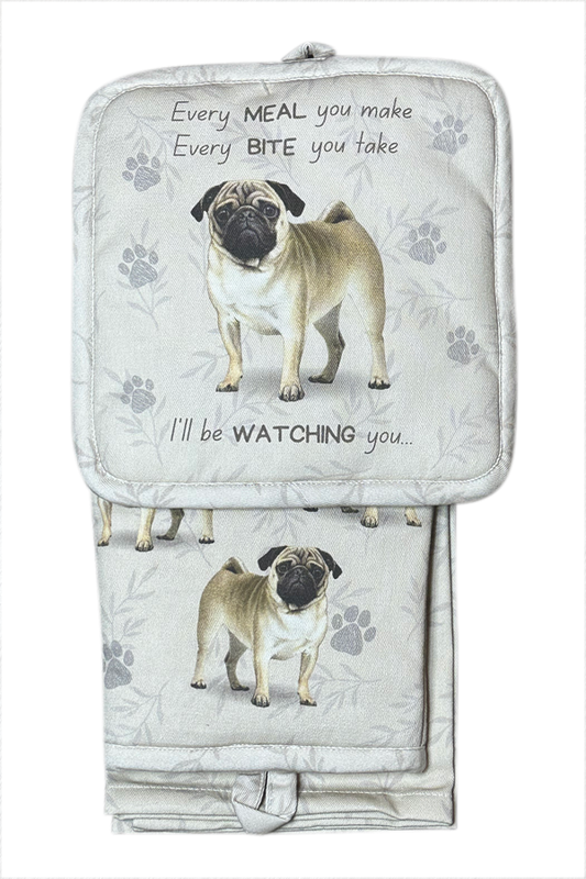 Pug Oven Mitt Set