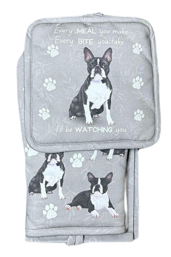 Boston Terrier Oven Mitt Set