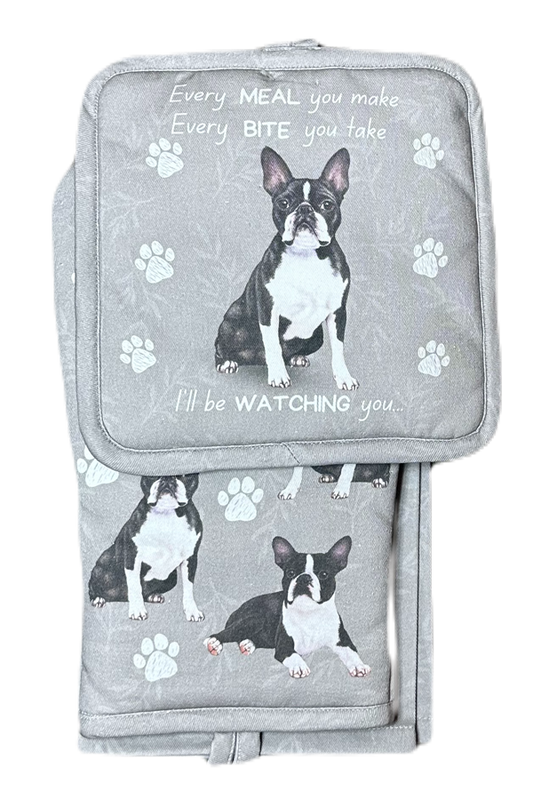 Boston Terrier Oven Mitt Set