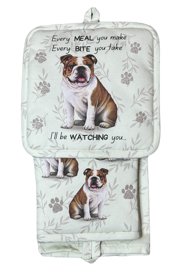 Bulldog Oven Mitt Set