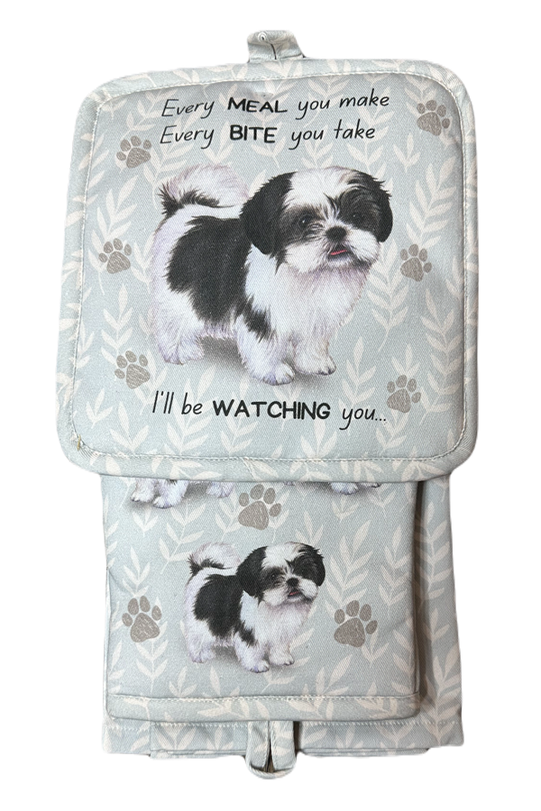 Black & White Shih Tzu Oven Mitt Set