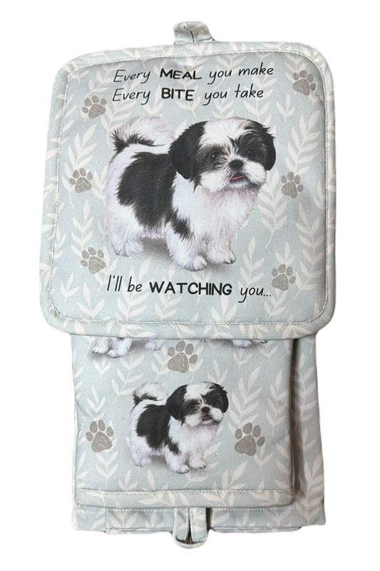 Black & White Shih Tzu Oven Mitt Set