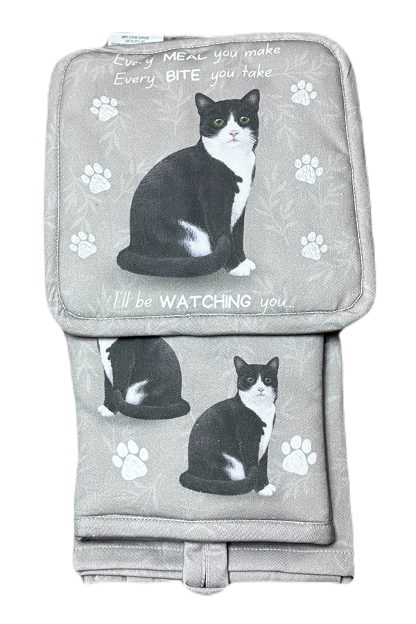 Black & White Cat Oven Mitt Set