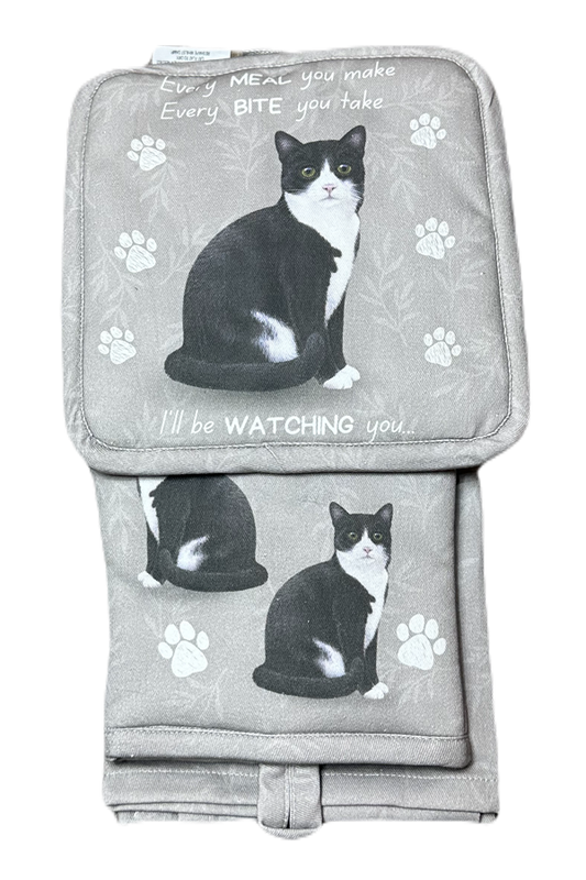 Black & White Cat Oven Mitt Set