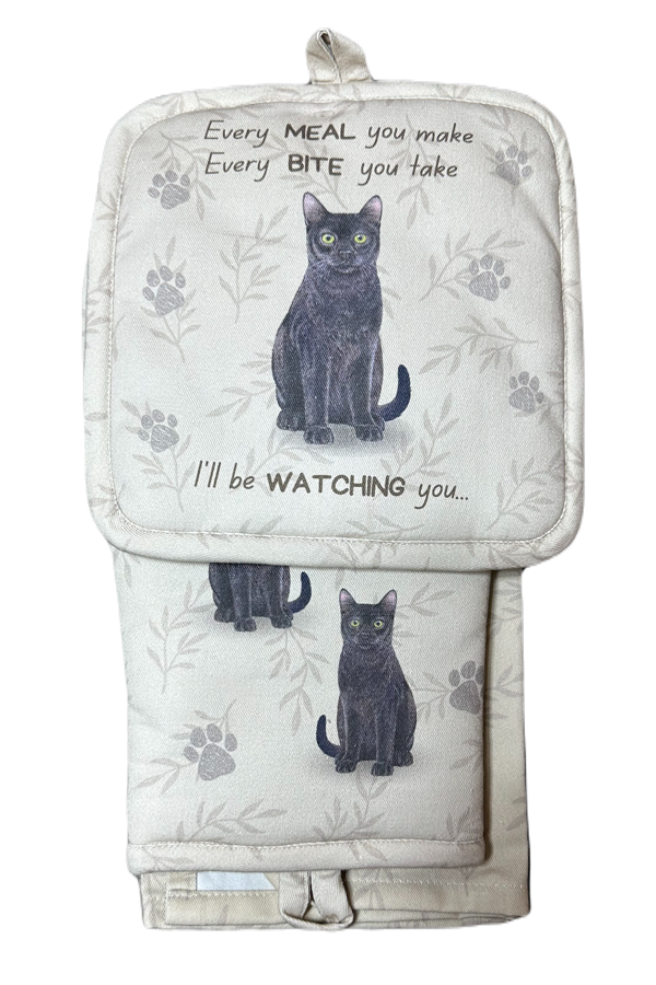 Black Cat Oven Mitt Set