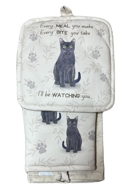 Black Cat Oven Mitt Set