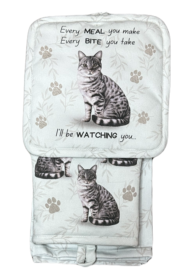 Silver Tabby Cat Oven Mitt Set