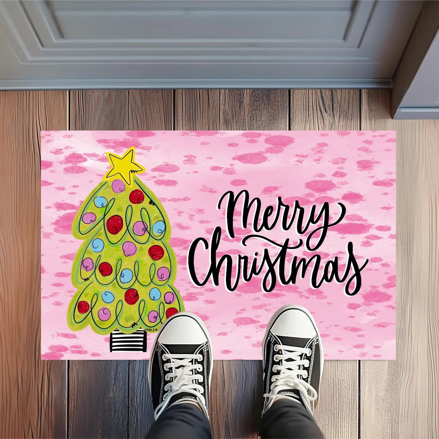 Pink Whimsical Christmas Tree Door Mat