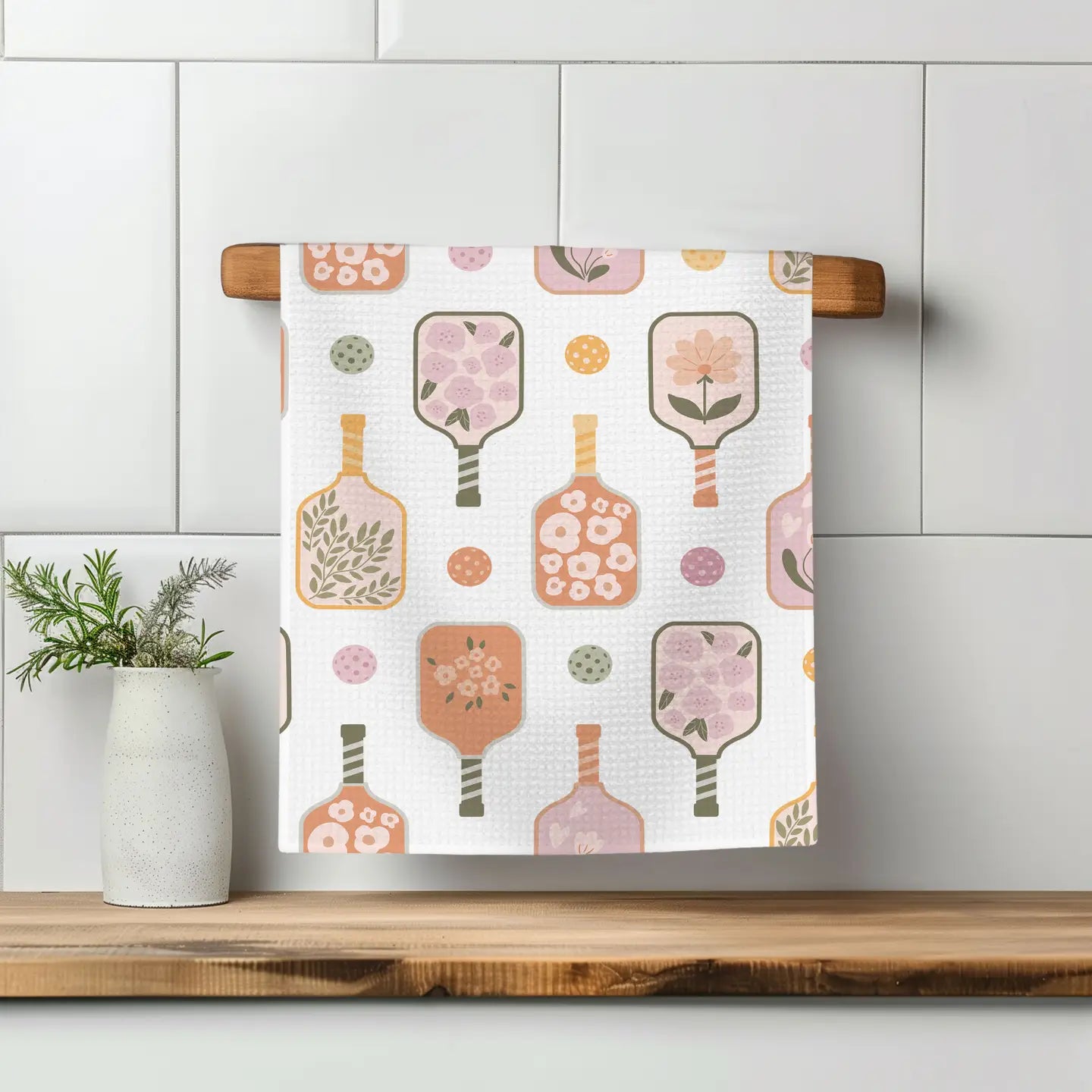 Pickleball Floral Paddle Kitchen Towel